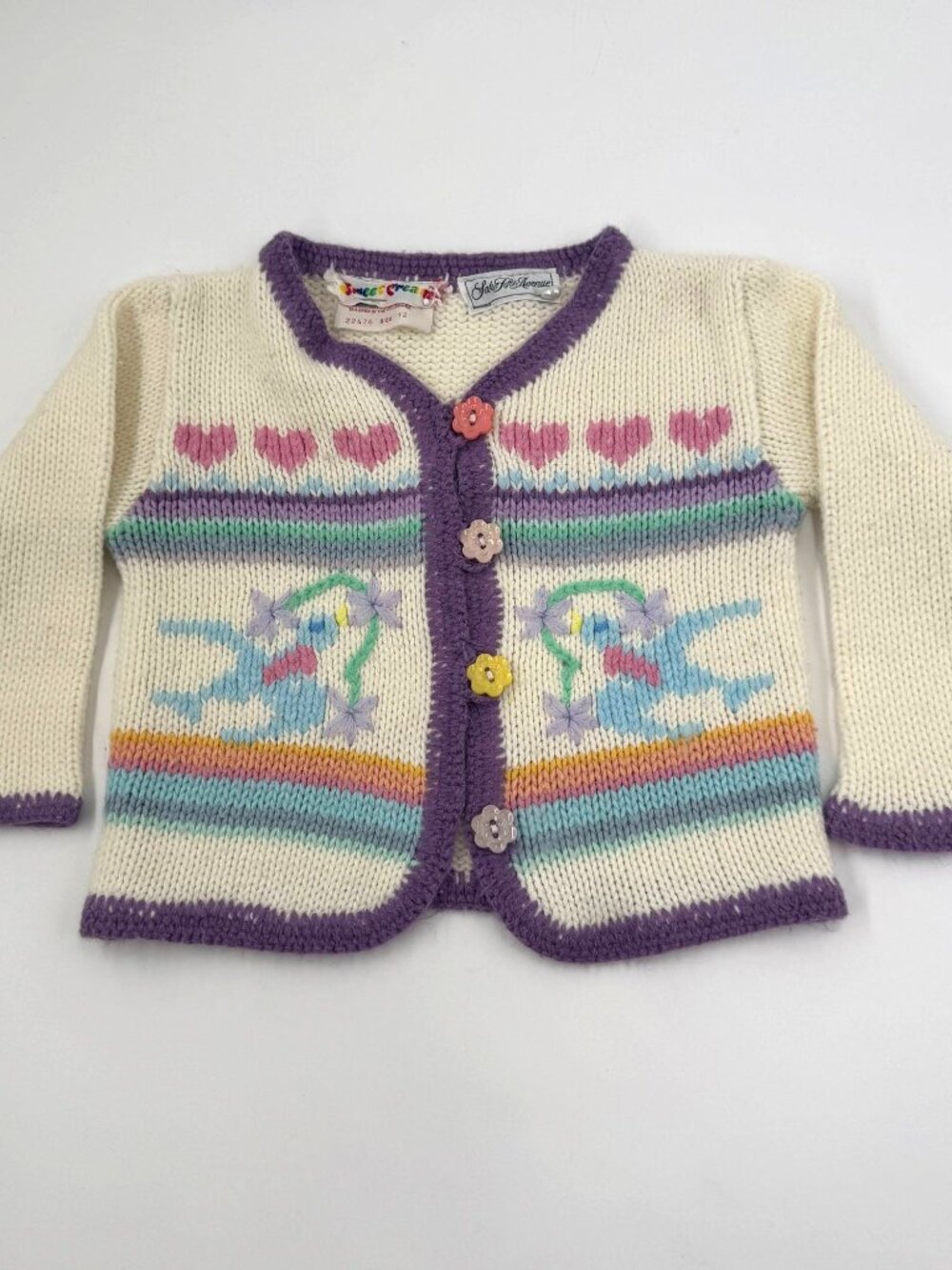 Vtg Sweet Creations Knit Sweater By Saks Fifth Avenue Girls 12 Months Floral